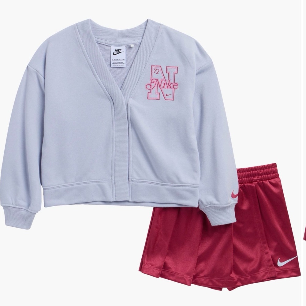 Nike Kids Two-Piece Pajama Set - Light Lavender Top & Deep Pink Shorts